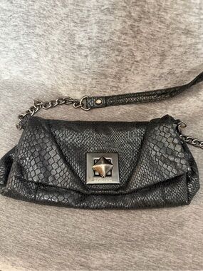 Kenneth Cole Reaction Black Snake-Embossed Chain Strap Crossbody Clutch